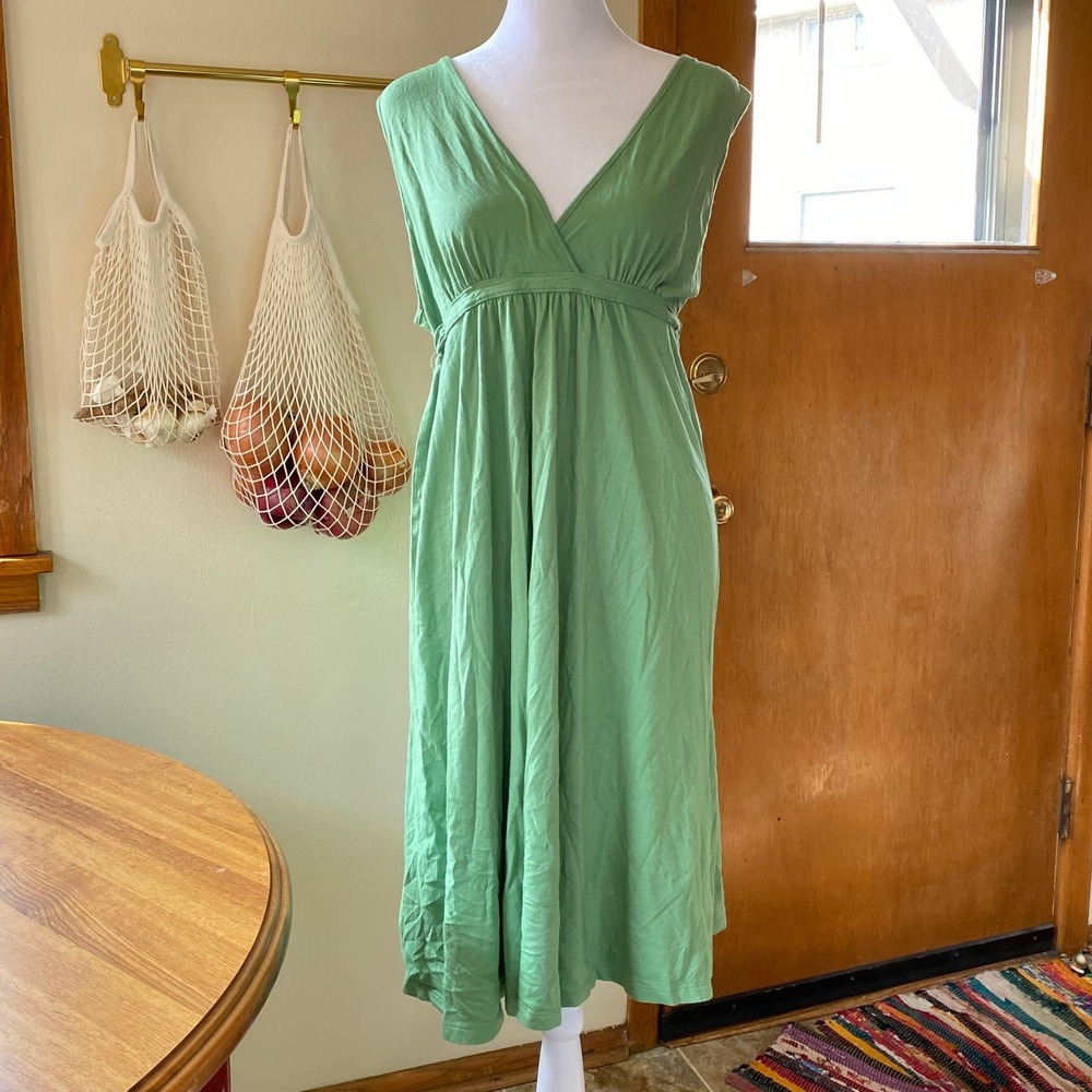Old Navy Empire Waist Green Midi Sundress Large‎ Cotton Earthy Boho Summer Fairy